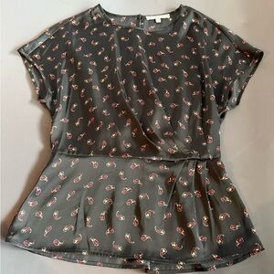 Daniel Rainn Gray Blouse with Red Pattern